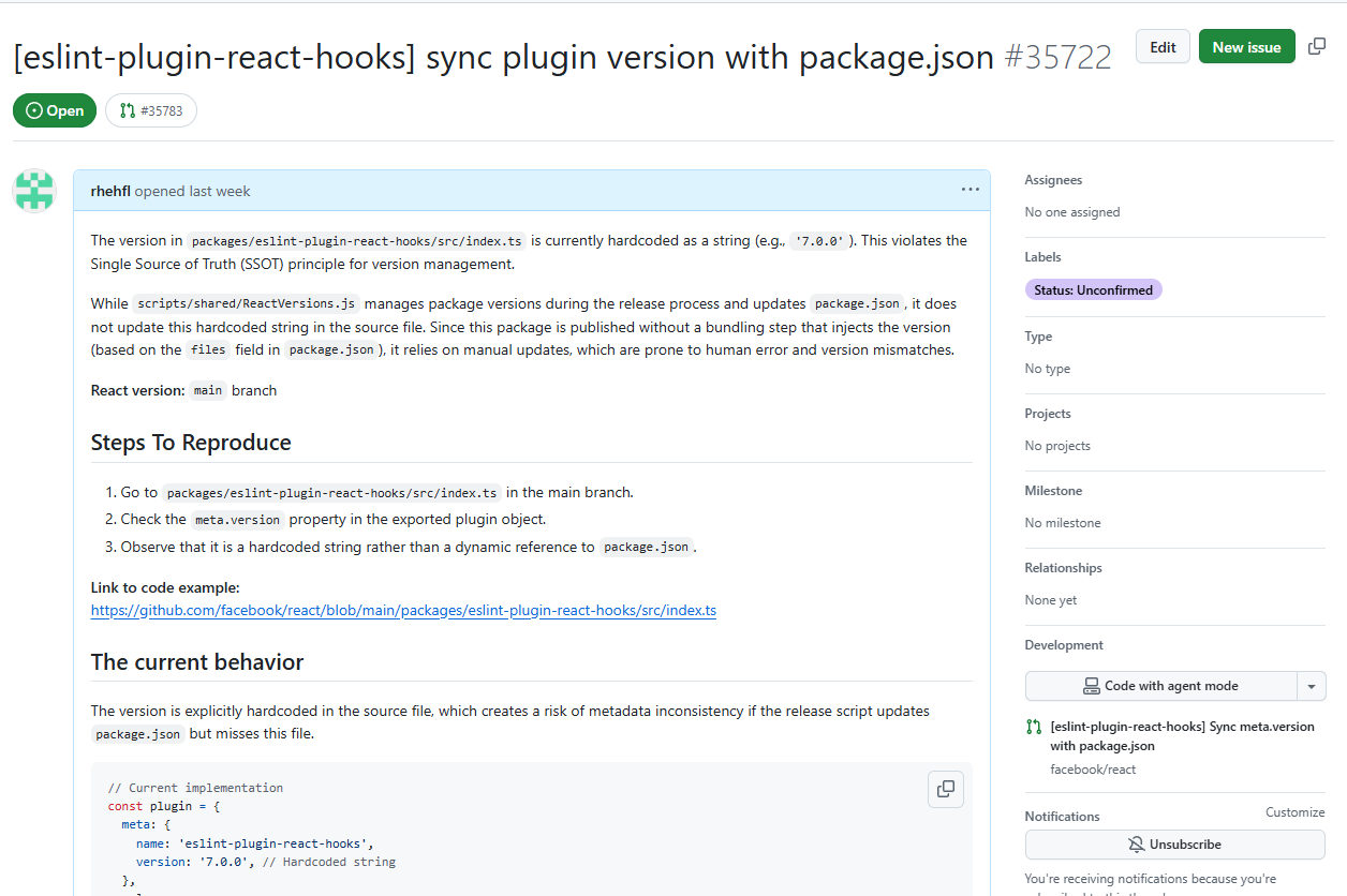 React 메인 레포에 이슈를 던졌는데 PR을 뺏겨버렸다..